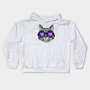 Cat with heart glasses Kids Hoodie